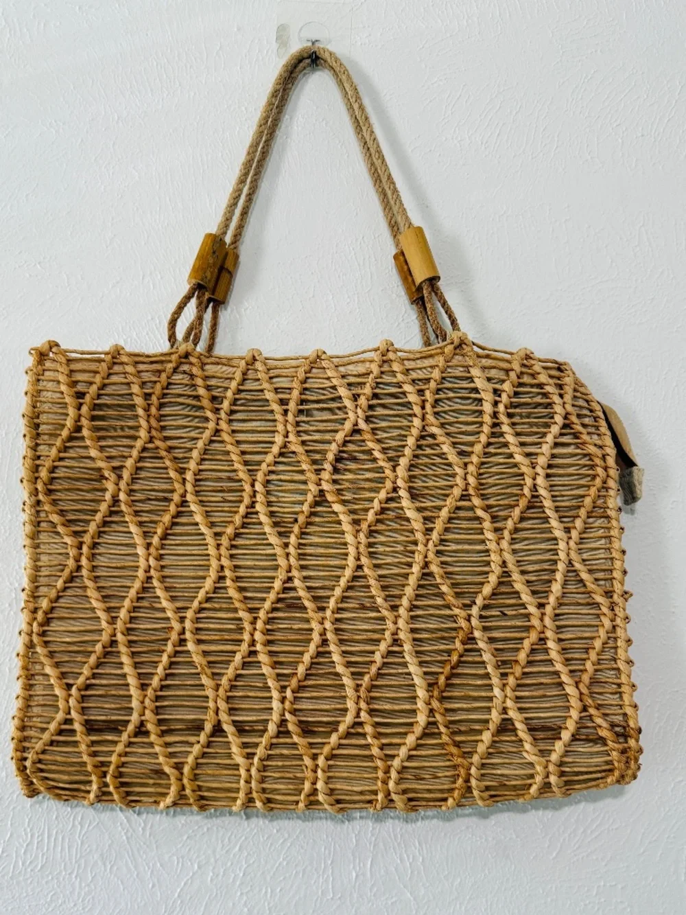 Mister Ernest Vintage tan  Macrame Italian Shoulder Bag, Large